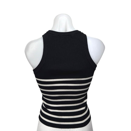 Zara Women's Black White Rib Knit Striped Sleeveless Racerback Crop Tank Top XS