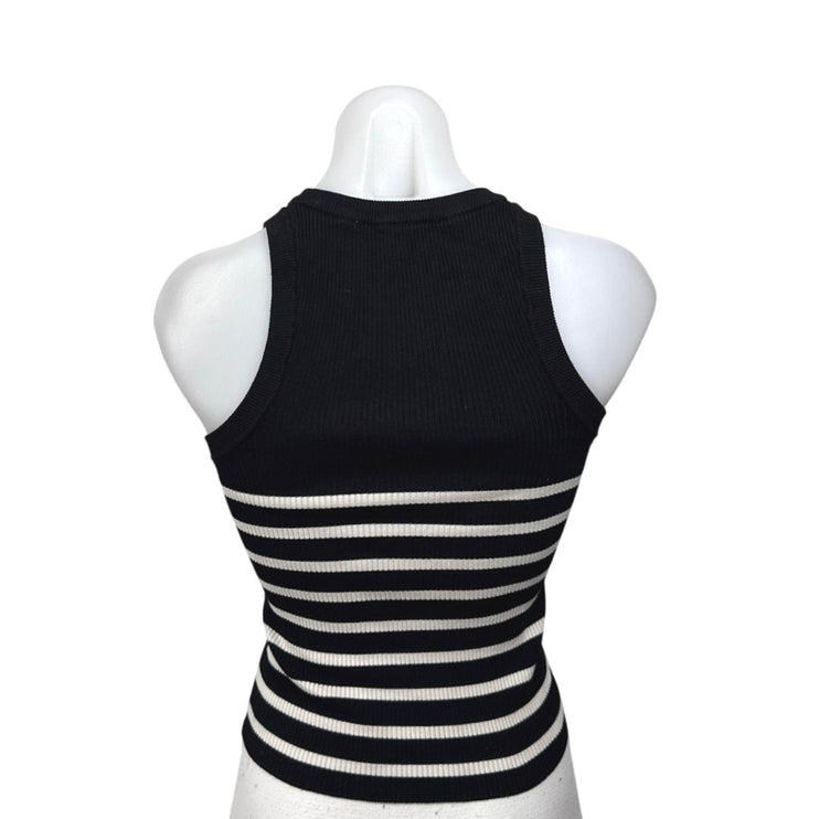 Zara Women's Black White Rib Knit Striped Sleeveless Racerback Crop Tank Top XS