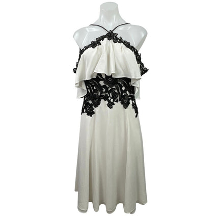 Karen Millen White Black Floral Lace Ruffle Off The Shoulder Mini Dress Size 6
