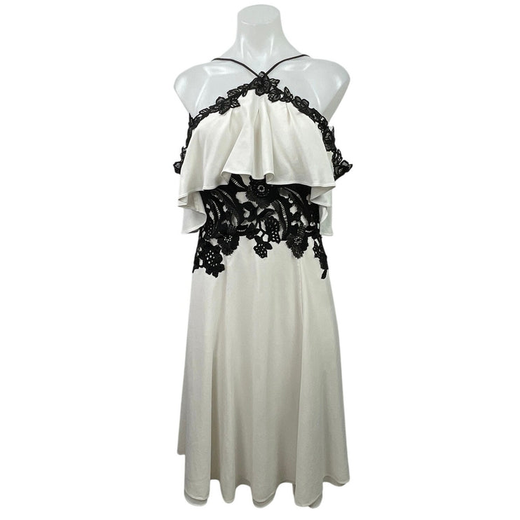 Karen Millen White Black Floral Lace Ruffle Off The Shoulder Mini Dress Size 6