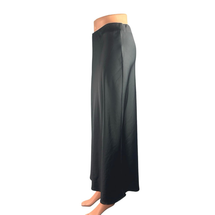 Zara Women's Black Silky Satin High Waisted Maxi Straight A-Line Slip Skirt Sz M