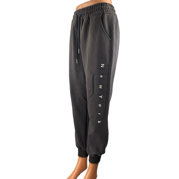 Dear Xiuer Women's Gray New York Drawstring Tapered Athletic Sweat Pants Size L