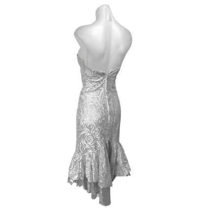 TD4 By Eletra Silver Metallic Strapless Ruffle Wedding Bridesmaid Gown Dress OS