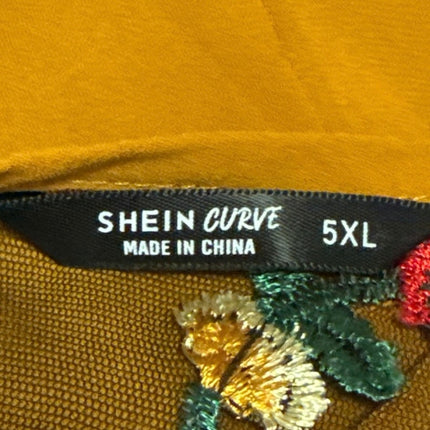 Shein Curve Orange Black Floral Embroidered Mesh Short Sleeve Blouse Top Sz 5XL