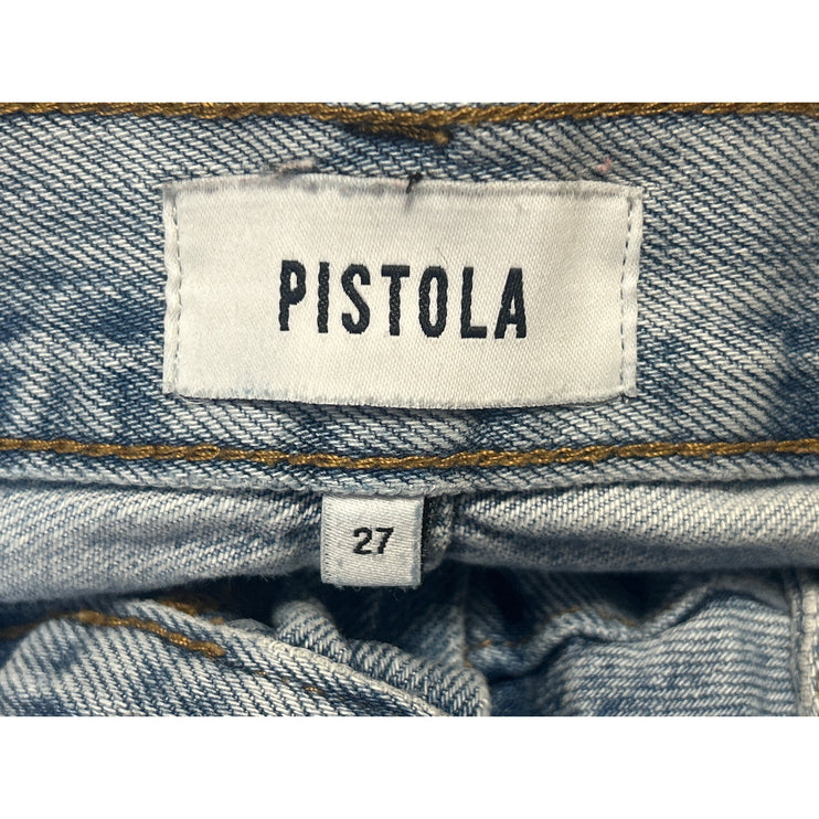 Pistola Women's Blue Light Wash Distressed Frayed Cut Off Denim Jean Short Sz 27