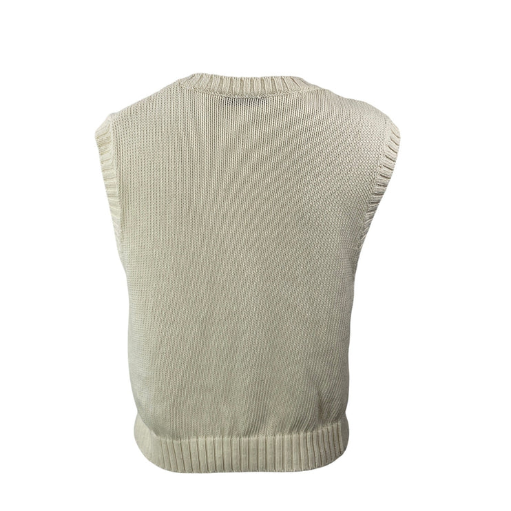 Zara Women's Cream Classic Sleeveless Ribbed Knit Fitted V-neck Sweater Top Sz M