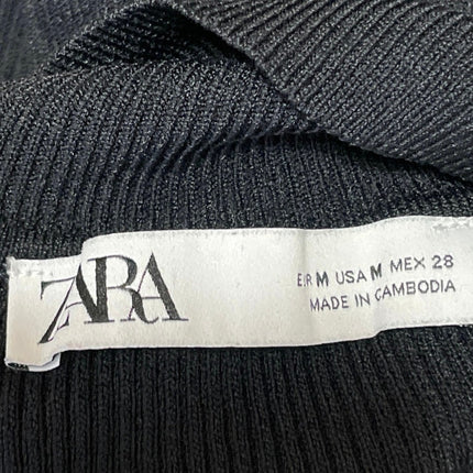 Zara Womens Black Ribbed Knit Turtleneck One Shoulder Long Sleeve Sweater Top M