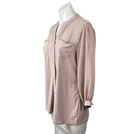 Adele & May Women's Pink Quarter Sleeve Pockets Button Down Blouse Shirt Top L