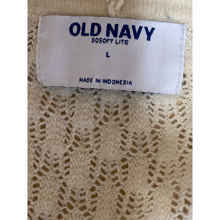 Old Navy Women's Cream Long Sleeve Button Up Pointelle Cardigan Sweater Top Sz L