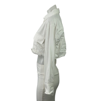 Zara Women White Long Sleeve Utility Pocket Cropped Button Down Shirt Top Size S