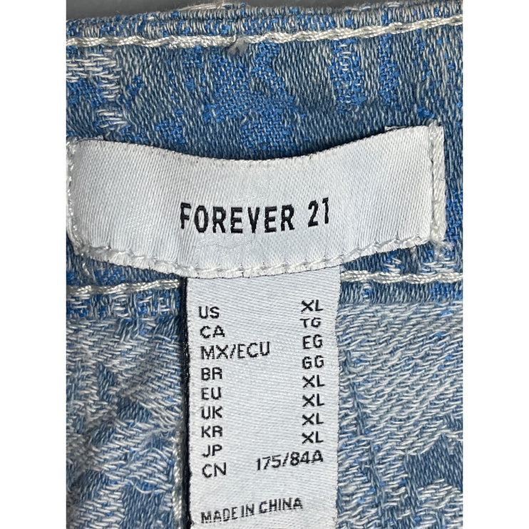 Forever 21 Light Blue Acid Wash Faded Distressed Frayed Hem Mini A-Line Skirt XL