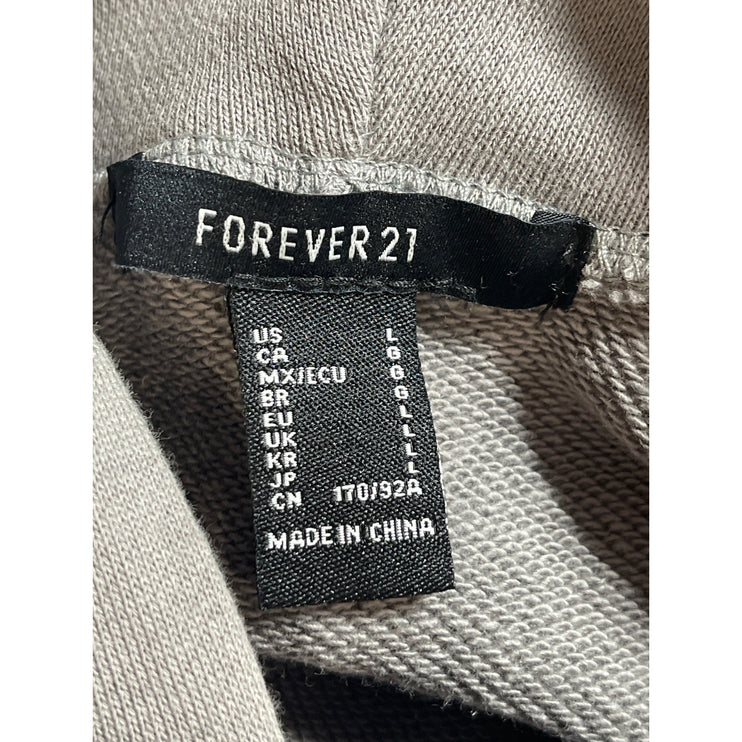 Forever 21 Women's Gray Hoodie Hooded Long Sleeve Cropped Sweatshirt Top Size L