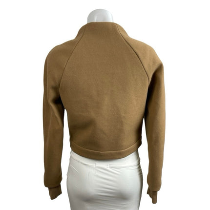 Jason Wu Women's Brown Mock Neck Long Sleeve Zip Snap Crop Bomber Coat Jacket XS