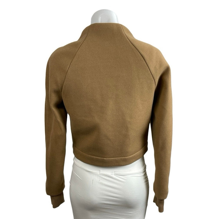 Jason Wu Women's Brown Mock Neck Long Sleeve Zip Snap Crop Bomber Coat Jacket XS
