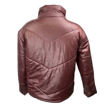 Steve Madden Metallic Dust Pink Turtleneck Full Zip Puffer Quilted Jacket Sz XS