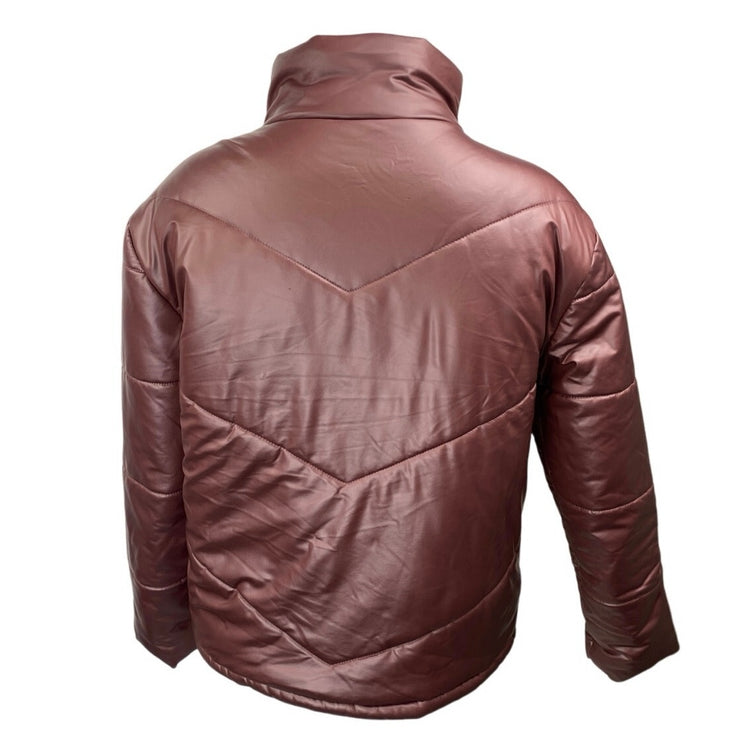 Steve Madden Metallic Dust Pink Turtleneck Full Zip Puffer Quilted Jacket Sz XS