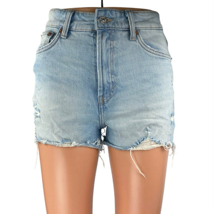 Zara Women's Blue Light Wash Cut-Off Distressed High Rise Denim Jean Shorts Sz 2