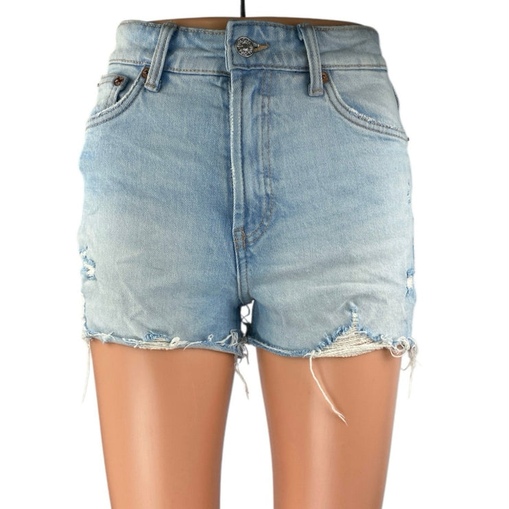 Zara Women's Blue Light Wash Cut-Off Distressed High Rise Denim Jean Shorts Sz 2