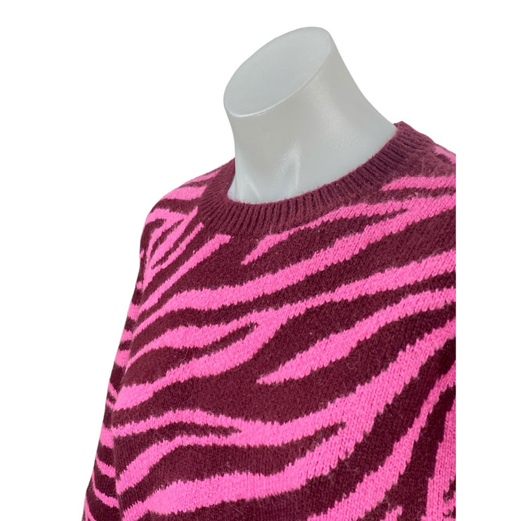 Ann Taylor Pink Zebra Animal Print Tiger Long Sleeve Knit Sweater Top Size M