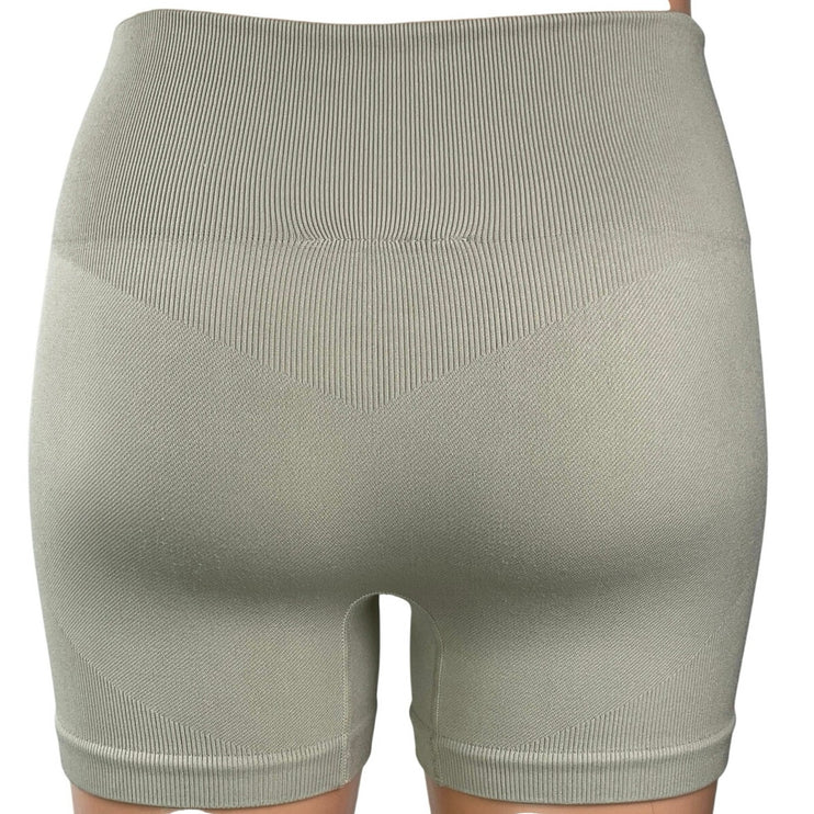 Bo&Tee Women's Gray High Rise Ribbed Yoga Workout Athletic Biker Shorts Size XS
