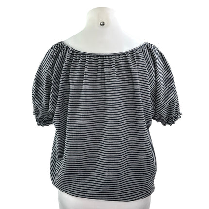 Madewell Texture & Thread Blue Striped Short Puff Sleeve Cropped Blouse Top XL