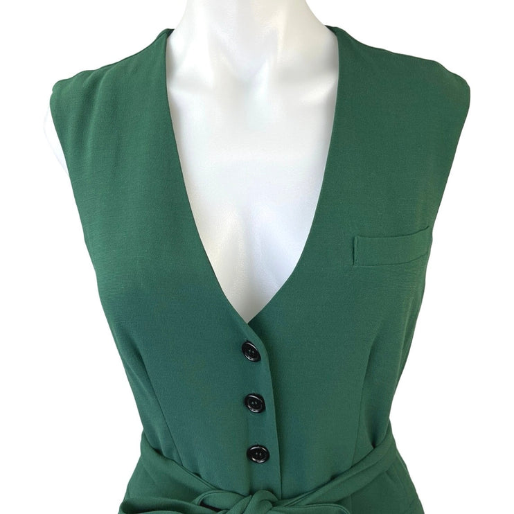 NEW Argent Vest Emerald Green Sleeveless Button Down Tie Belt Midi Maxi Dress 4