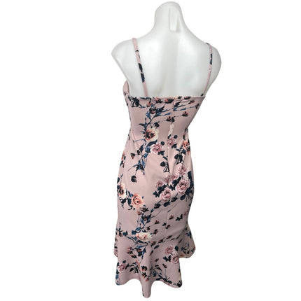AQUA Pink Multi Floral Sleeveless Ruffle V Neck Stretch Mini Sheath Dress Sz XS