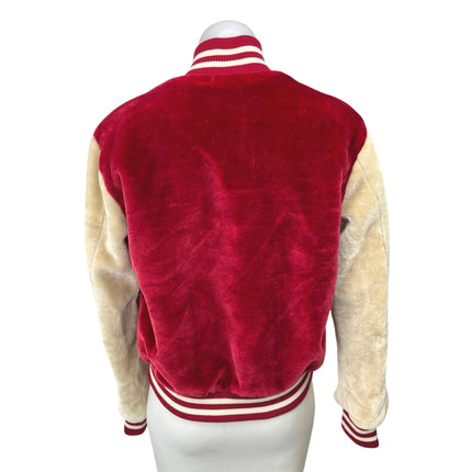 Dance & Marvel Red Velvet Velour Snap Button Down Varsity Bomber Coat Jacket S