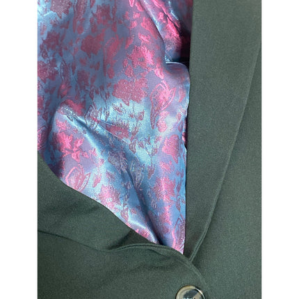 Women's Green Floral Jacquard Lined Notch Lapel Blazer Coat Suit Jacket Size S