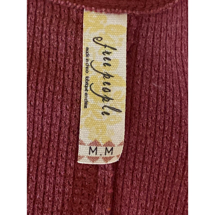 Free People Alpine Cuff Red Long Sleeve Henley Waffle Knit Thermal Sweater Top M