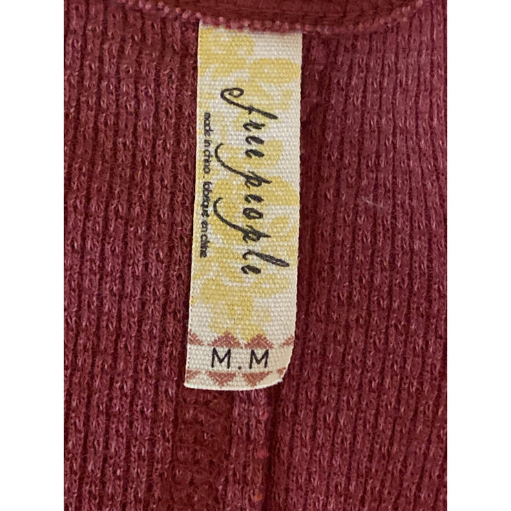 Free People Alpine Cuff Red Long Sleeve Henley Waffle Knit Thermal Sweater Top M