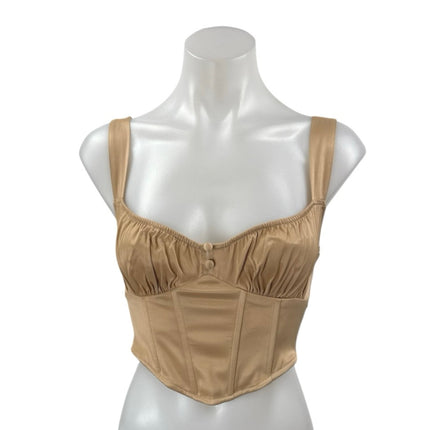 Zara Brown Tan Satin Sleeveless Cami Camisole Corset Bandeau Crop Tank Top Sz XS