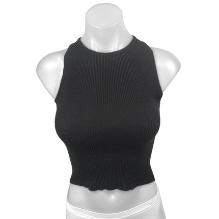 Mango MNG Black Sleeveless Ribbed Knit Sculpt Cutout Cami Tank Crop Top Size S