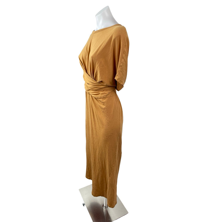 Zara Yellow Gold Half Sleeve Round Neck Wrap Waist Drape A Line Maxi Dress M