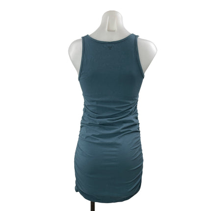 Aritzia TNA Womens Blue Sleeveless Ruched Stretch Tank Mini Bodycon Dress Size M