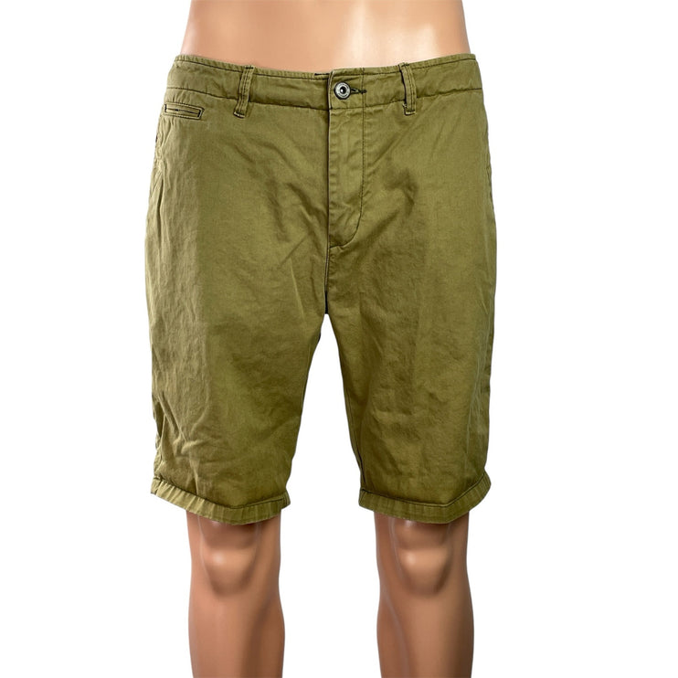 Scotch & Soda Mens Olive Green Low Rise Slim Straight Leg Chino Khaki Shorts 31
