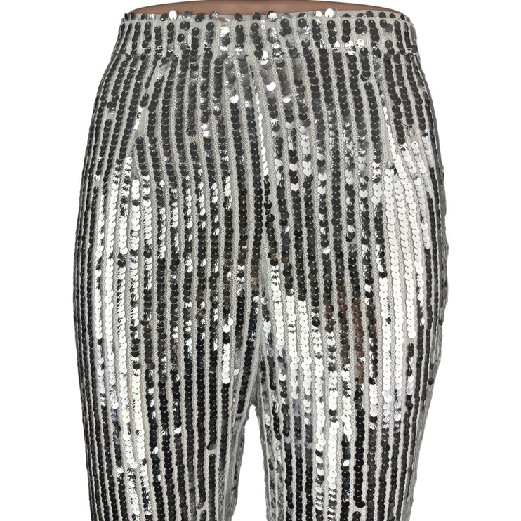 Revolve x Superdown Silver Metallic Sequin Riley High Waisted Party Pants Sz XS