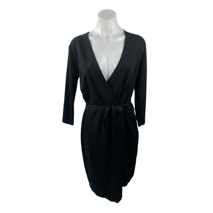 Filippa K Women's Black Long Sleeve Tie Waist V Neck Wrap Mini Dress Size S
