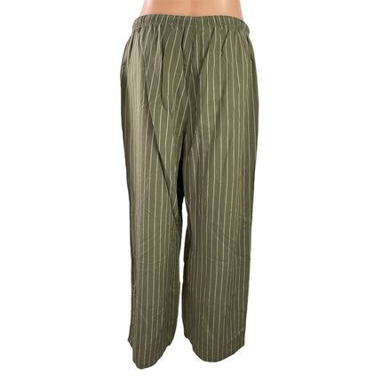 Uniqlo Olive Green Linen Blend Striped Casual Wide Leg Lounge Trouser Pants M