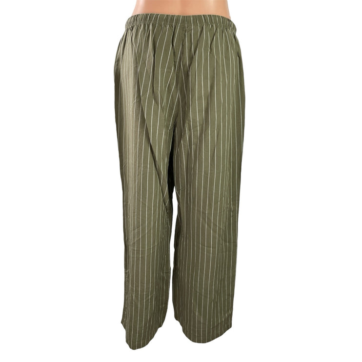Uniqlo Olive Green Linen Blend Striped Casual Wide Leg Lounge Trouser Pants M