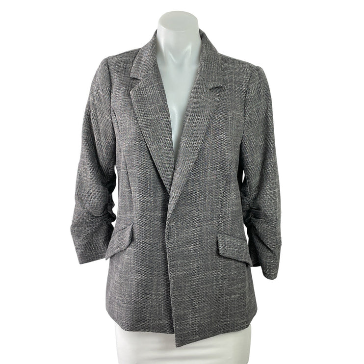 NEW Skies Are Blue Gray Plaid Open Front Ruched Sleeves Blazer Coat Jacket Sz M