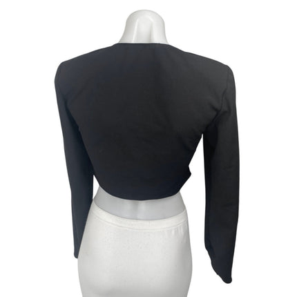 Zara Women's Black Long Sleeve Ring Deep V Neck Knit Blouse Crop Top Size M