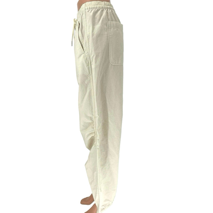 Abercrombie & Fitch Ivory Ruched Straight Leg Drawstring Windbreaker Pants Sz S