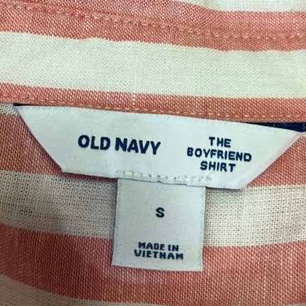Old Navy Red White Linen Striped Button Up Collar Long Sleeve Shirt Blouse Top S