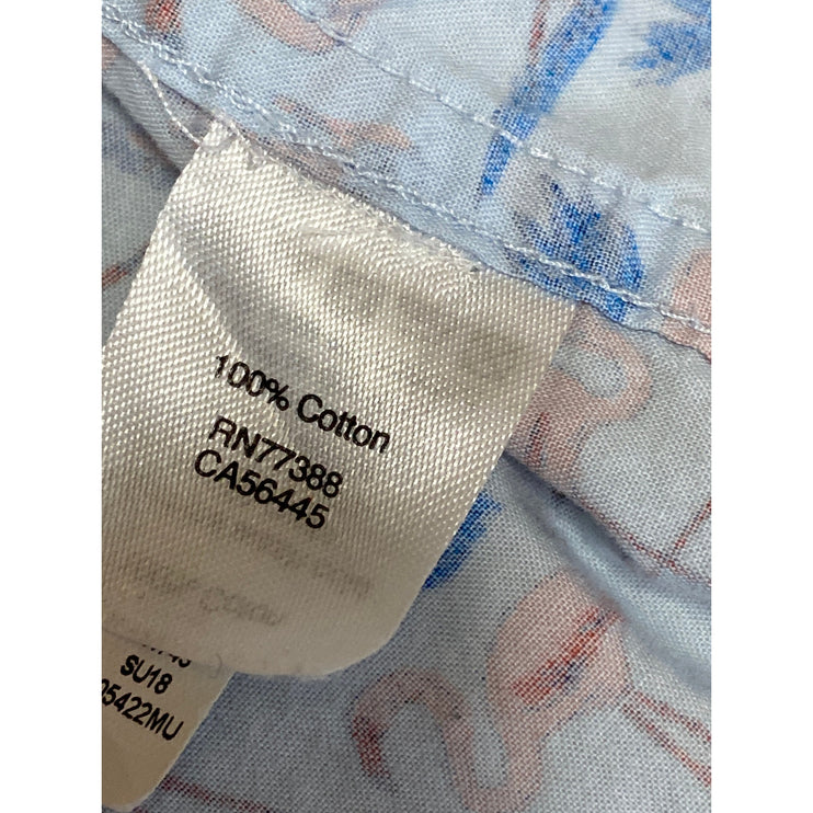 J.Crew Mens Blue Flamingo Print Short Sleeve Pocket Button Down Shirt Top Size M