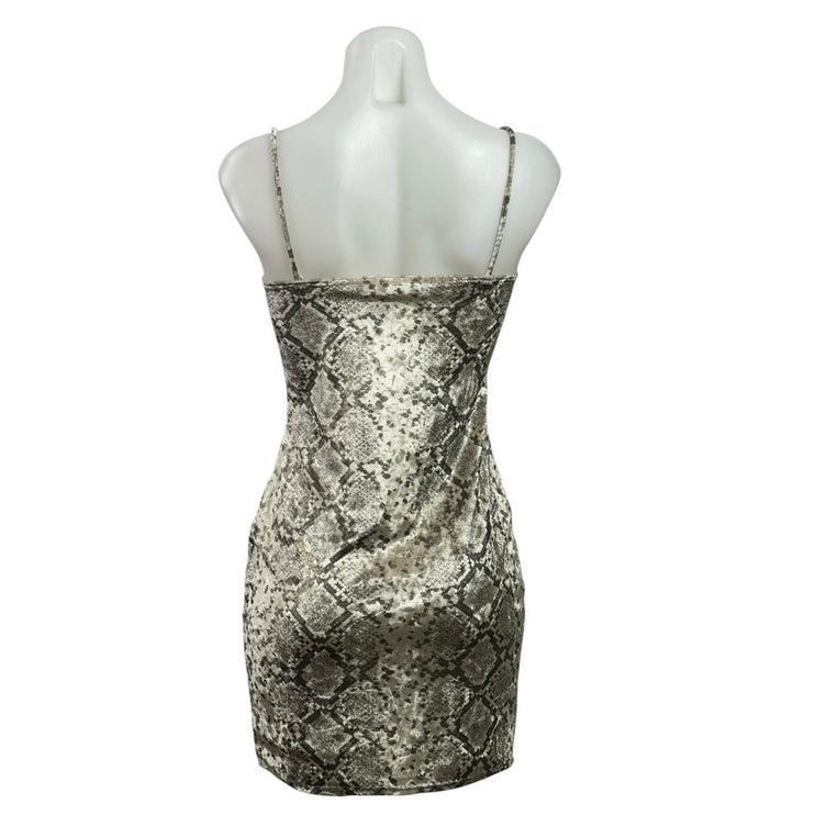 Windsor Beige Velvet Velour Snakeskin Cami Sleeveless Tank Mini Bodycon Dress M