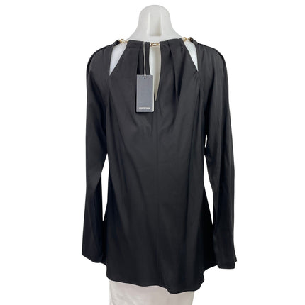 NEW Country Road Chain Detail Black Silky Satin Cutout Long Sleeve Blouse Top 16
