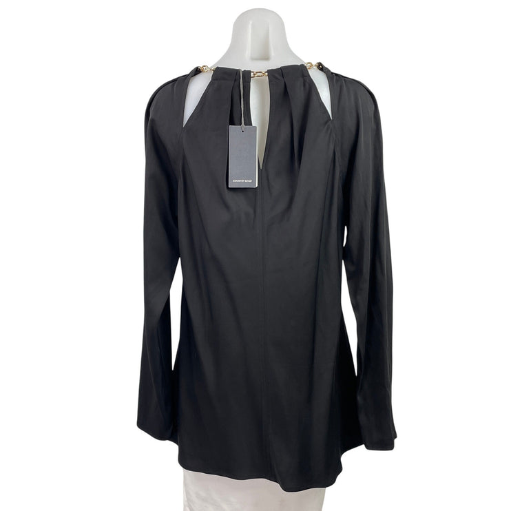 NEW Country Road Chain Detail Black Silky Satin Cutout Long Sleeve Blouse Top 16