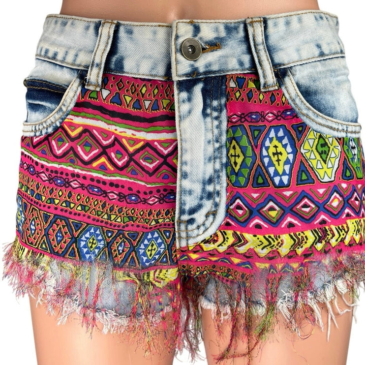 Twelve by Ontwelfth Multicolor Tribal Aztec Western Cut Off Denim Jean Shorts 28