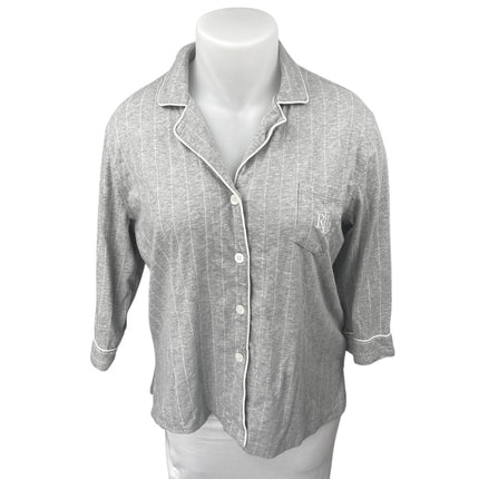 Lauren Ralph Lauren Gray Striped 3/4 Sleeve Button Down Sleep Pajama Top Size XL